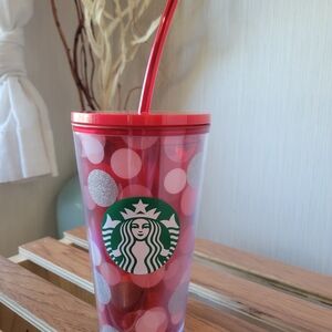 Starbucks Red and Silver Polka Dot Tumbler